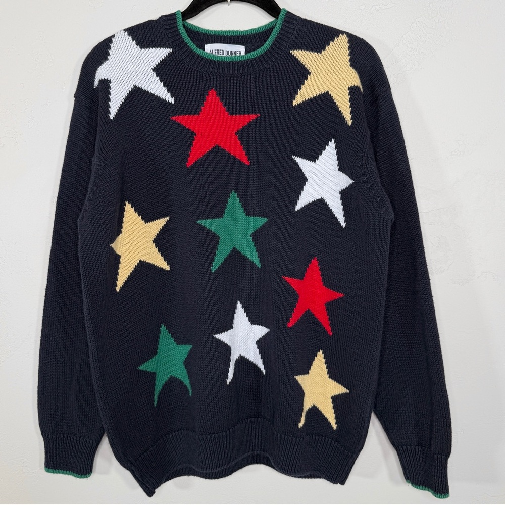 Vintage Alfred Dunner Cotton Ramie Blend Multicolor Stars Knit Sweater